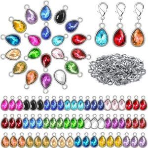 160 Pcs Birthstone Charms Beads Pendants & Clasp Set, Teardrop Beads Jewelry Fin
